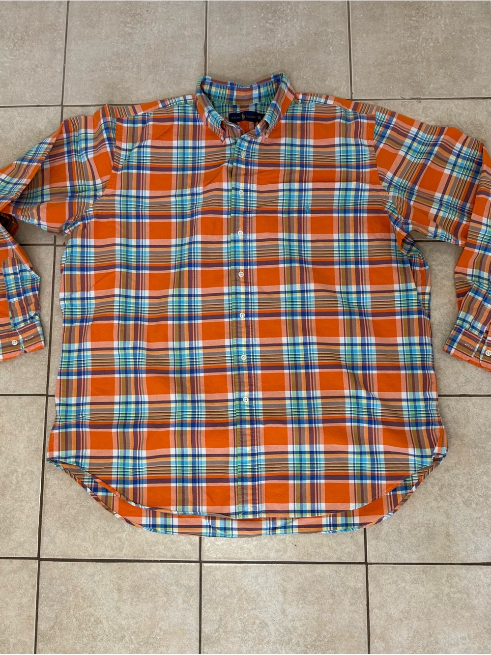 Ralph Lauren Men's Orange and Blue Shirt Size 2XL T Tall ,Excellent condition.